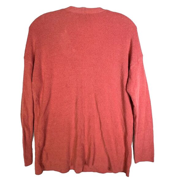 Eileen Fisher Organic Linen Button Cardigan Sweater Coral Pink - Picture 4 of 5